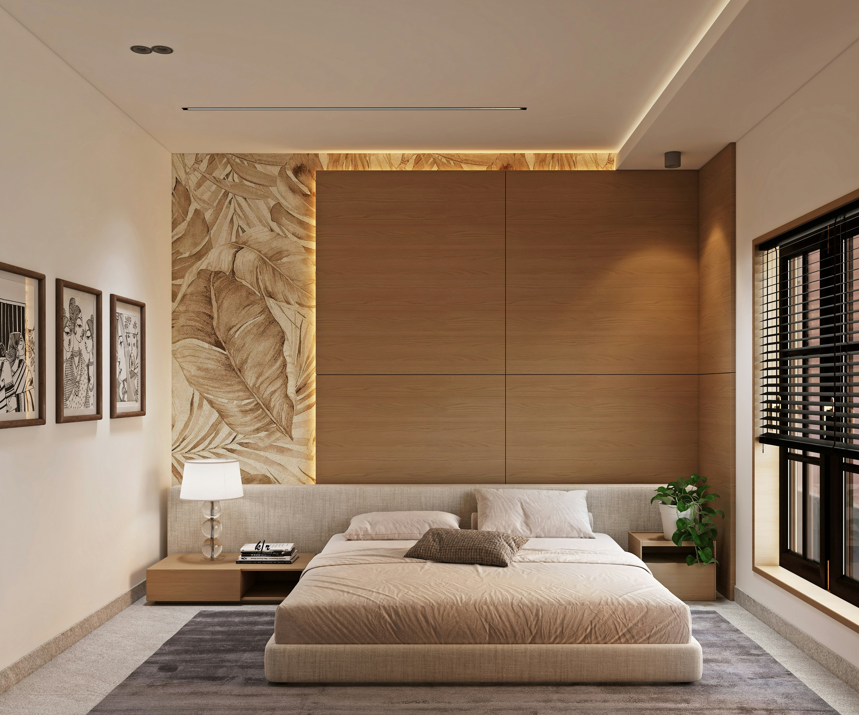 Serene organic primary bedroom with linen and morning light